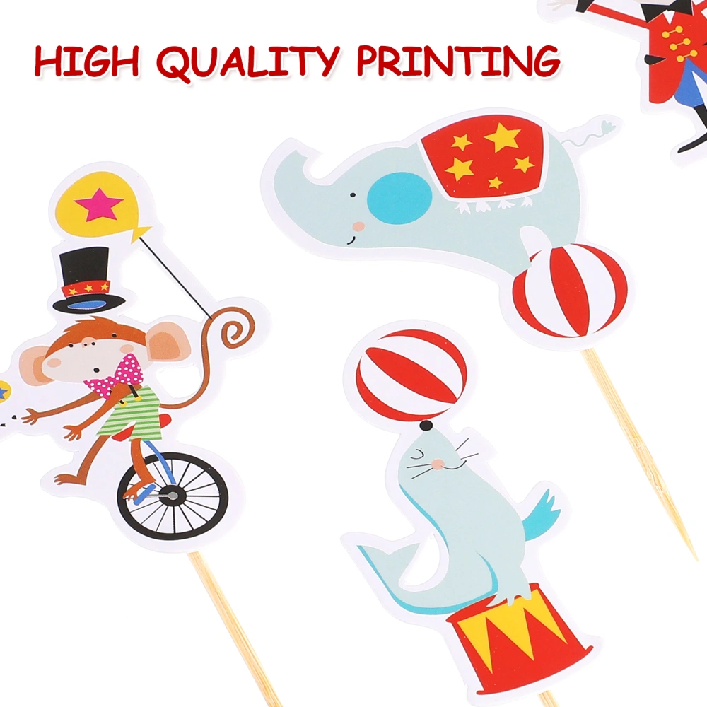 72pcs Cartoon Cake Decor Circus Animal Tiger Dolphin Cupcake Topper Party Supplies