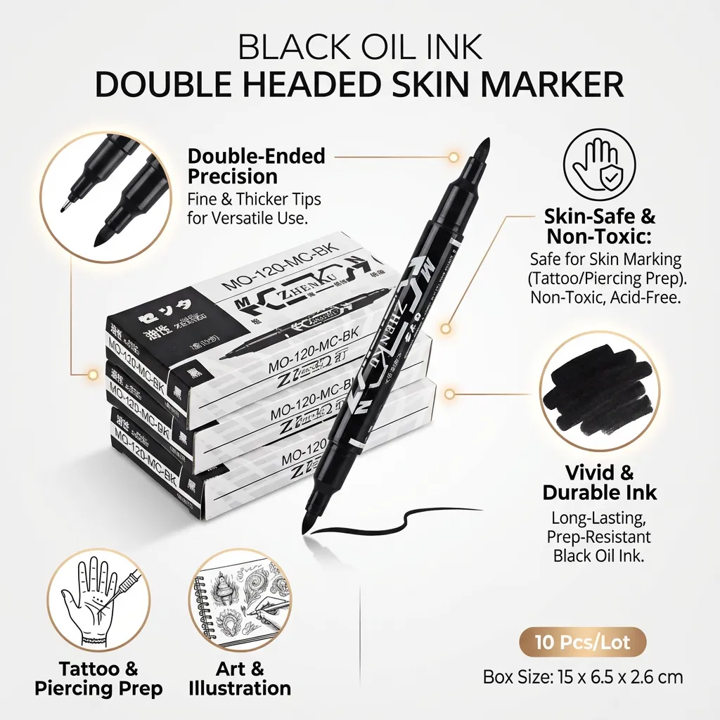 10 pcs/lot Black Oil Ink Double Headed Pen Skin Marker Painting Pen (Black)