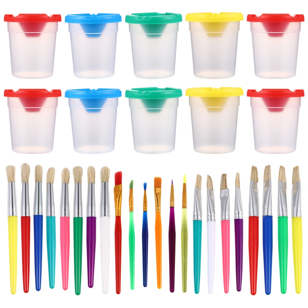 38pcs Kid Painting Tool No Spill Paint Cups Paint Pen Brushes Art Class Supplies