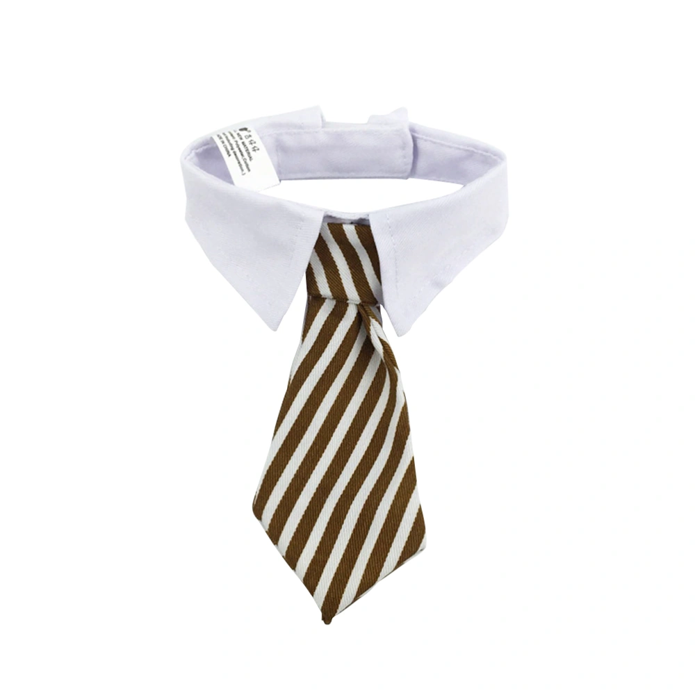 Pets Dog Cat Neckties with White Collar Puppy Adjustable Collar Tie for Wedding Party Accessories - Size L (Brown & White Stripes)