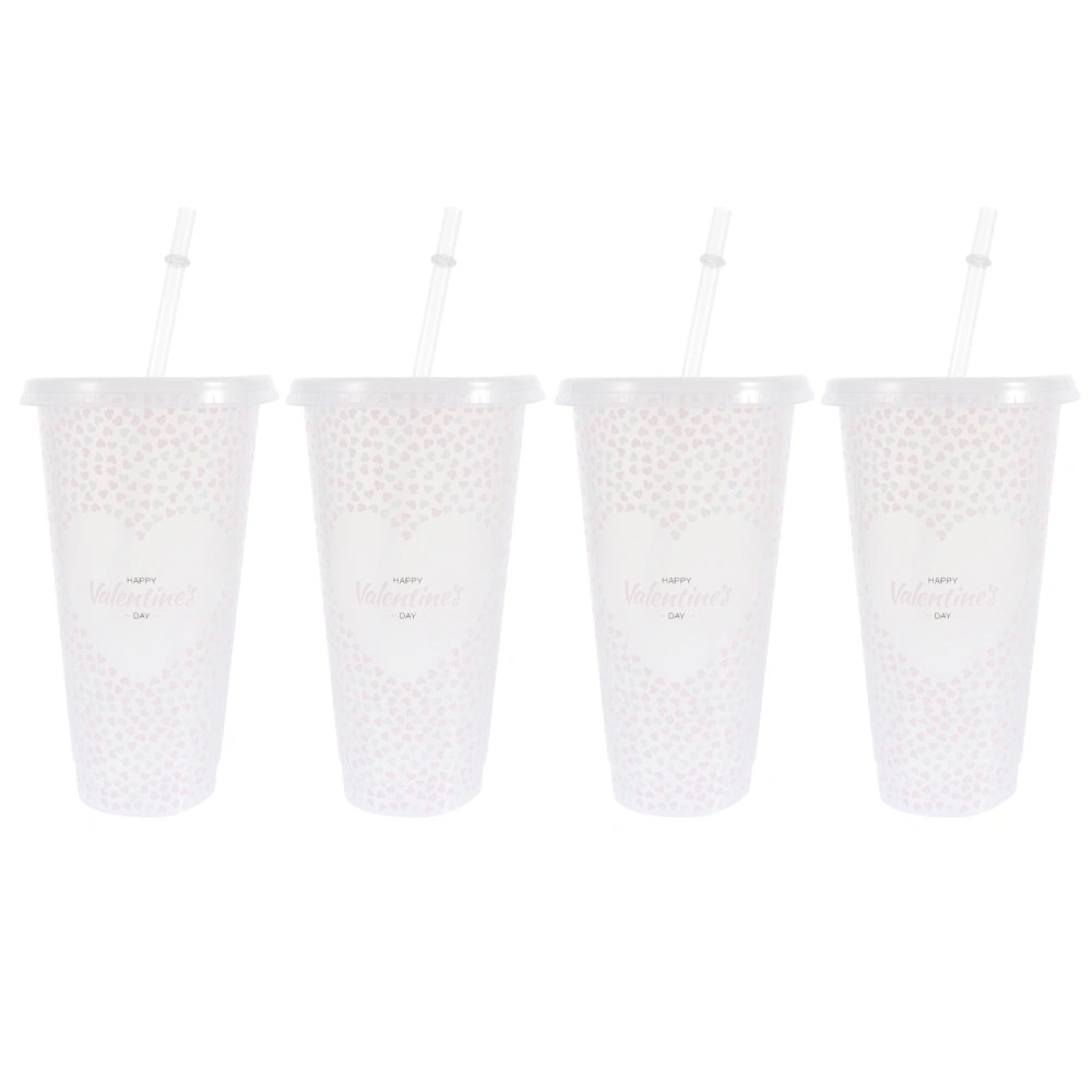 4Pcs Heart Pattern Cold Water Color Changing Cup Straw Cup Color Changing Cup