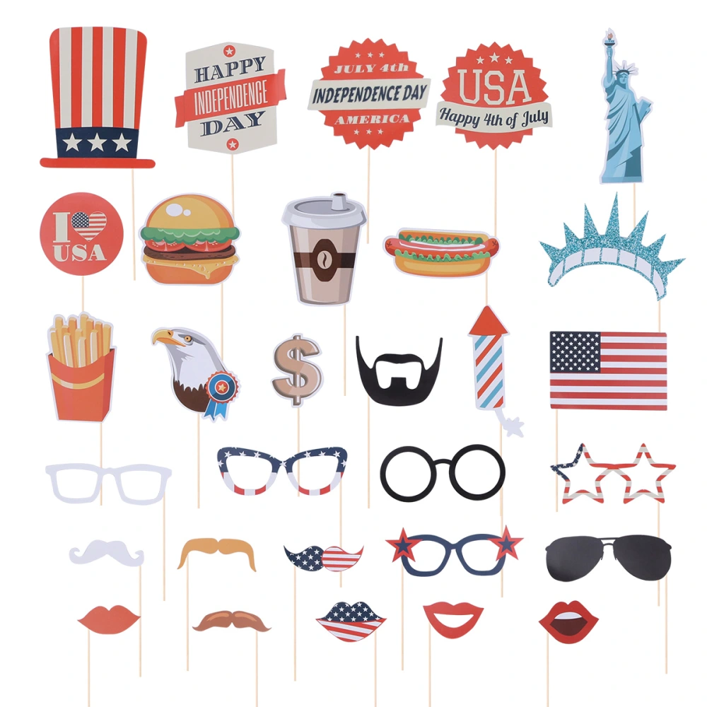 30 Pcs Photo Booth Props America Independence Day Selfie Props Handheld Party Decorating Favors