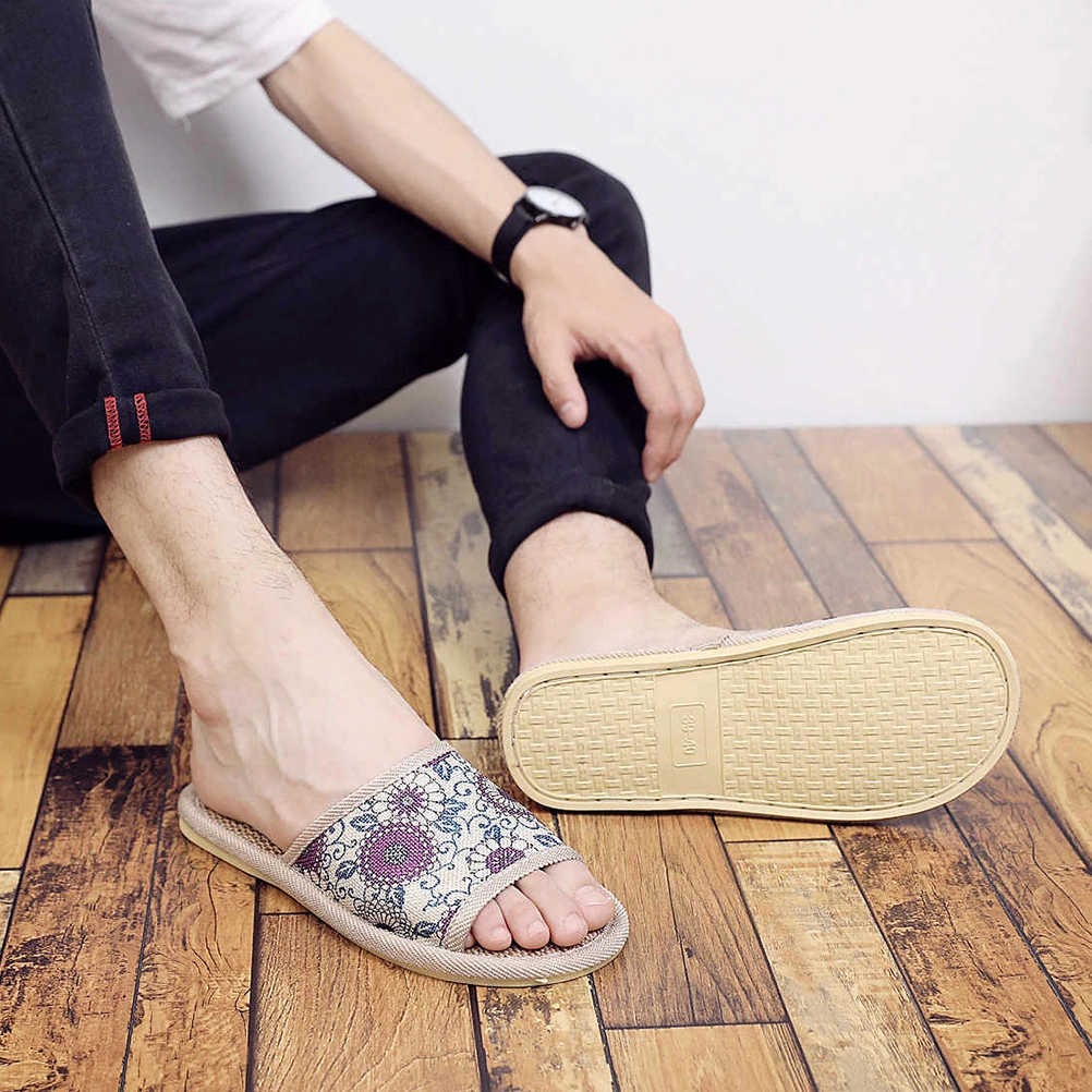 1 Pair Linen Slippers Light Noiseless Sandals Cotton Linen Slippers for Women