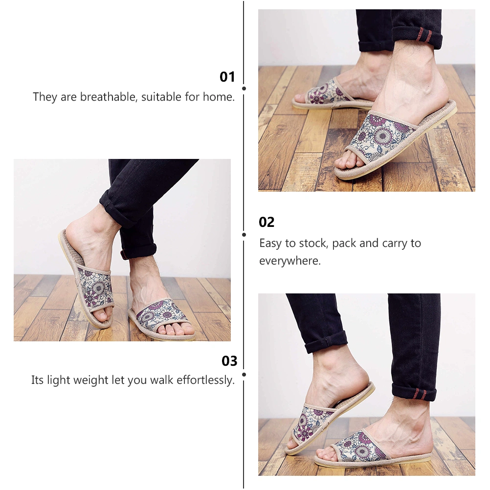 1 Pair Linen Slippers Light Noiseless Sandals Cotton Linen Slippers for Women