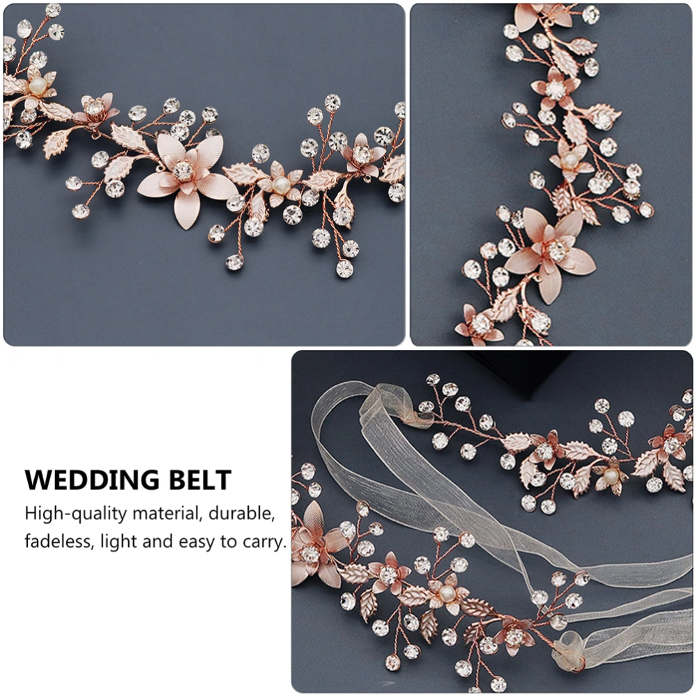 1 Pc Handmade Rhinestone Flower Waist Belt Beautiful Chain Belt (Rose Gold)