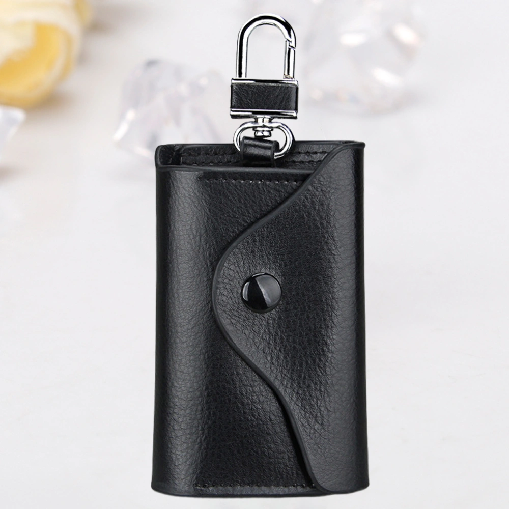 Leather Car Key Pouch Universal Keys Storage Bag Hanging Waist Key Case Holder for Women Men (Black)