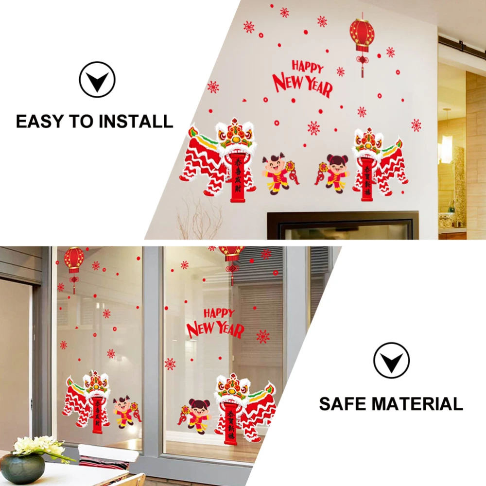 2 Sets New Year Wall Sticker Xmas Shopwindow Sticker Glass Window Decal (Red)