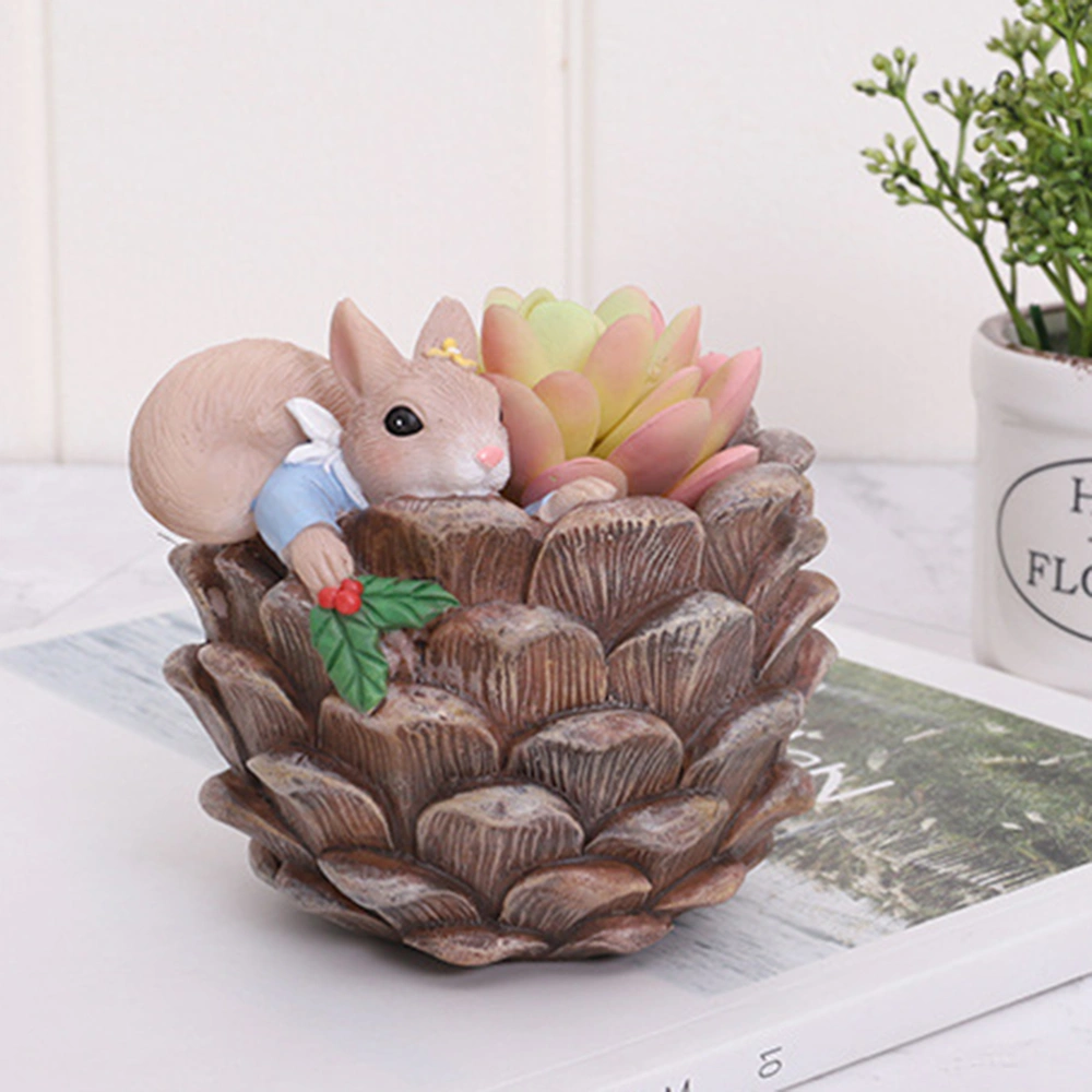 Cartoon Squirrel Flowerpot Squirrel Succulent Flower Pot Resin Flowerpot Ornament Flowerpot Desktop Adornment (Pine Cone)