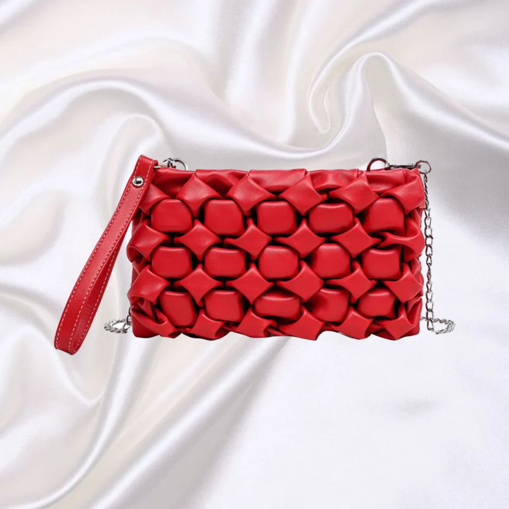 Creative Shoulder Bag Delicate Design Chain Messenger Bag PU Casual Crossbody Bag for Girls Red