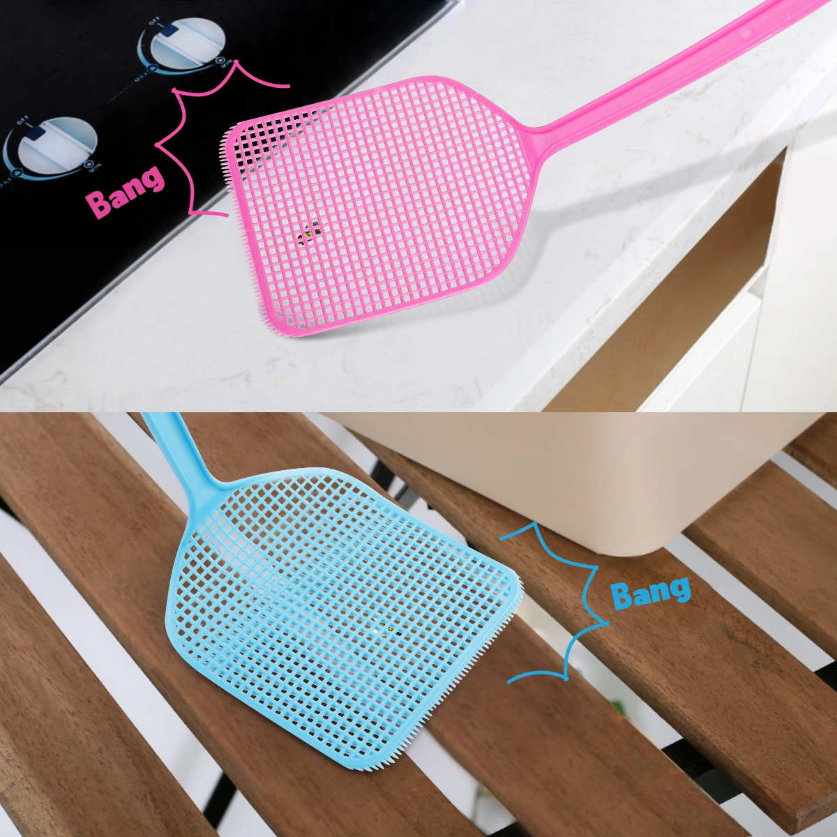 OUNONA 2pcs Plastic Fly Swatter Manual Swat Mosquito Pest Control with Long Handle (Random Color)
