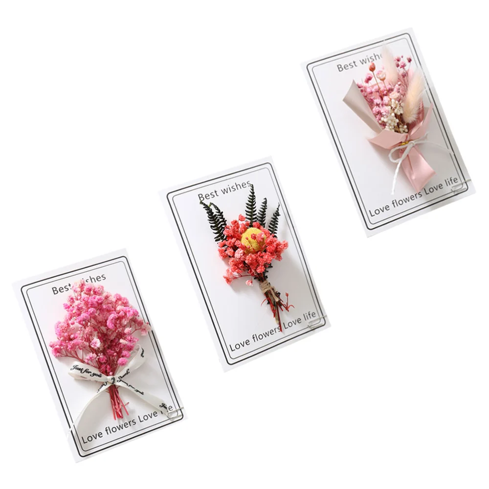 3pcs Birthday Greeting Paper Holiday Blessing Dry Flower Blessing Card Random Style