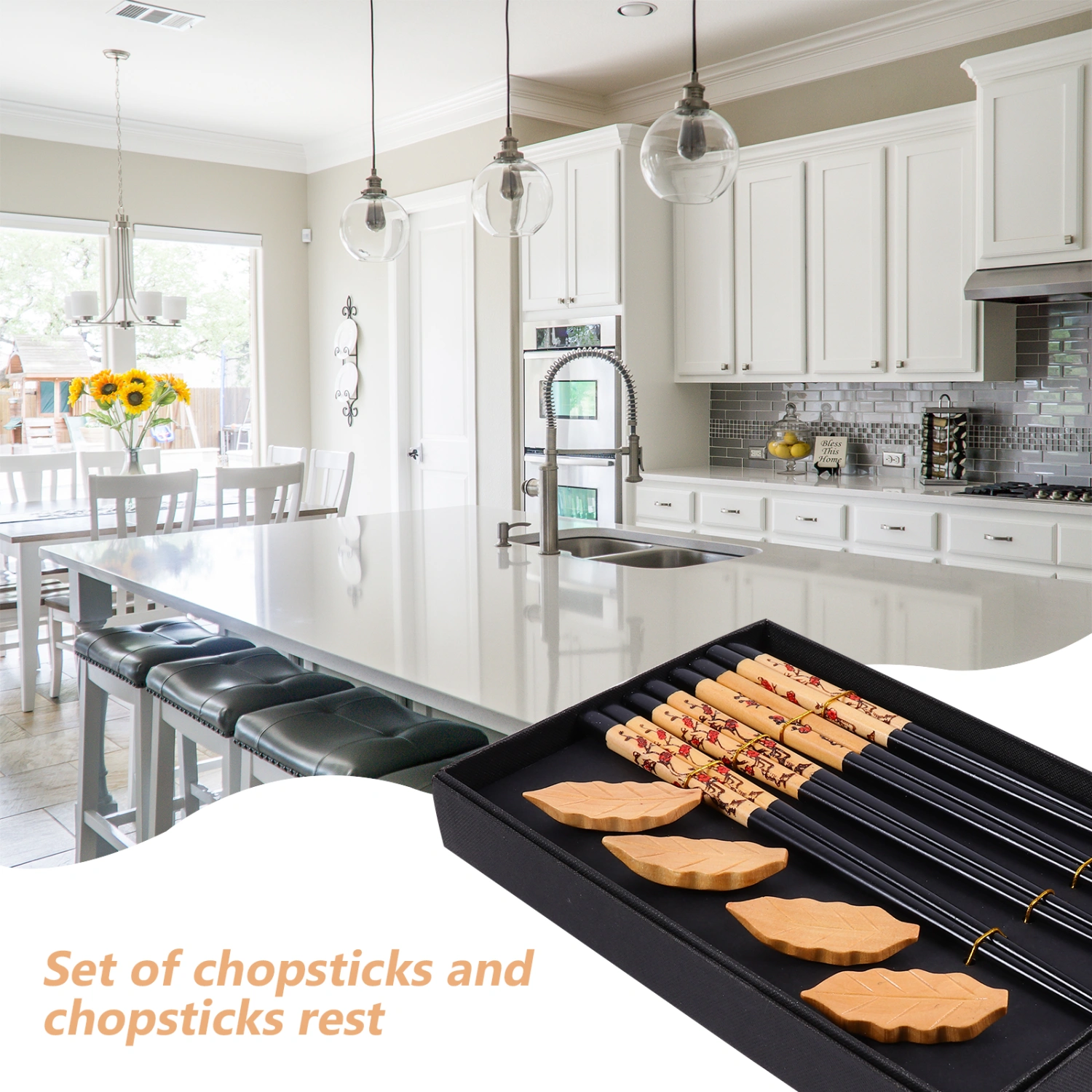 1 Set Wooden Chopsticks 4 Pairs Of Chopsticks Chopstick Holder Combination