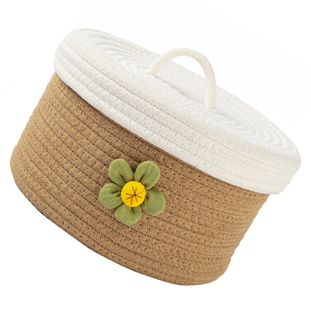 Lidded Toys Storage Basket Cotton Rope Clothes Basket Round Woven Storage Basket