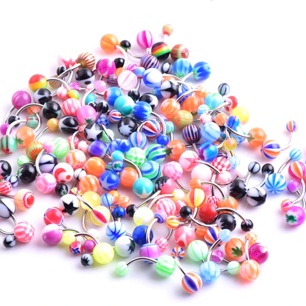 100pcs of One Bag Body Piercing Ring Simple Navel Ring Delicate Piercing Jewelry Decorative Acrylic Bell Body Inlay Ring for Woman Girl (Mixed Color)