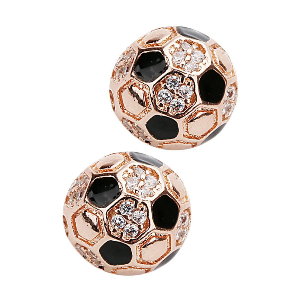 2 Pcs Small Copper Drip Oil Round Spacer Beads Zircon Gold-plated Football Bead Pendants Charms for Jewelry Making Art Craft (Rose Gold)