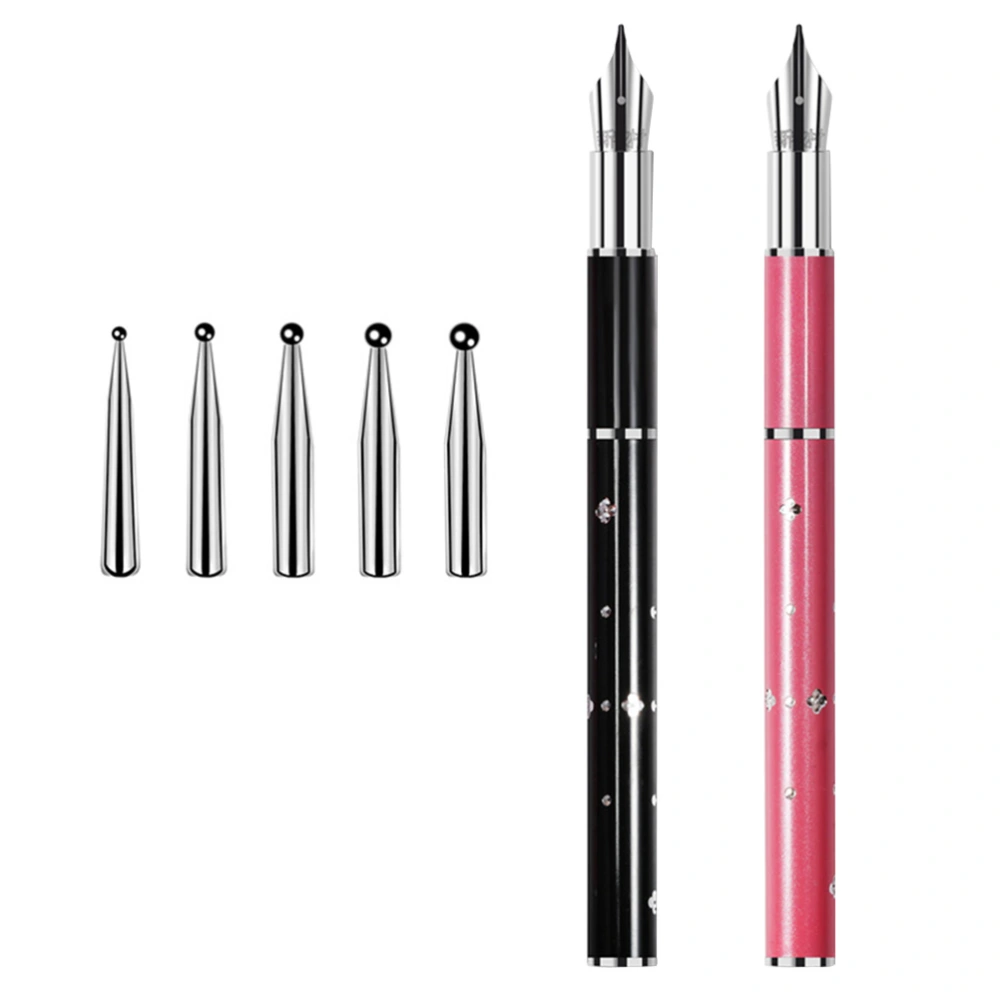 2PCS Manicures Tool Kit Fine Paint Manicure Pen Set Professional Nail Color Drawing Pen Kit Portable Manicures Dotting Pen Tool Kit 5 Heads Replaceable Nail Painting Tool for Women Girls (Pink+Black)