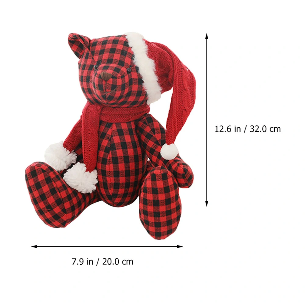 1pc Adorable Grid Bear Plush Doll Toy Creative Funny Christmas Decoration