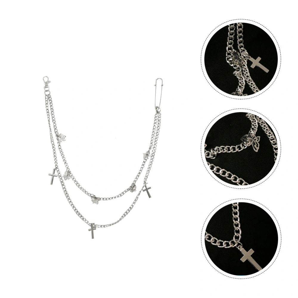 1Pc Punk Metal Waist Chain Double-layer Cross Pants Chain Clothing Accessory