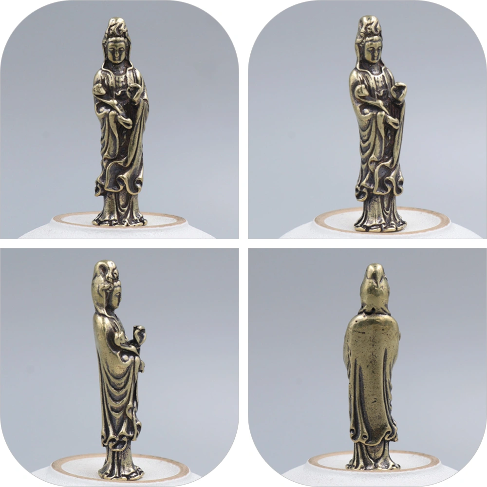 Brass Buddha Statue Vintage Chinese Desktop Statue Brass Guanyin Adornment