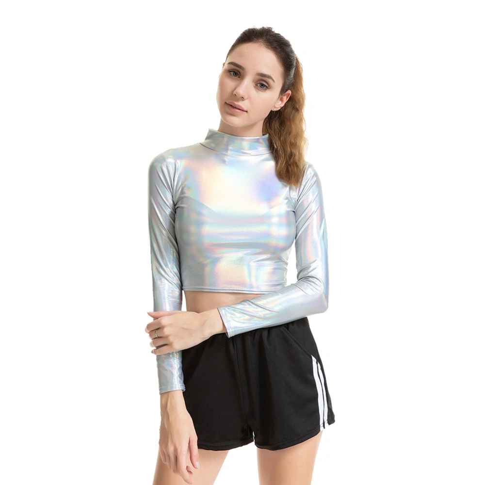 Colorful Shiny Sexy Bustier Patent Leather Performance Costume Long Sleeve Clothes for Cosplay Nightclub Stage Women - Size XL