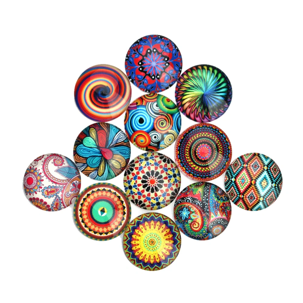 12Pcs National Style Glass Dome Cabochons Snaps Flatback DIY Jewelry Accessories for Jewelry Ring Making (25MM Random Pattern)