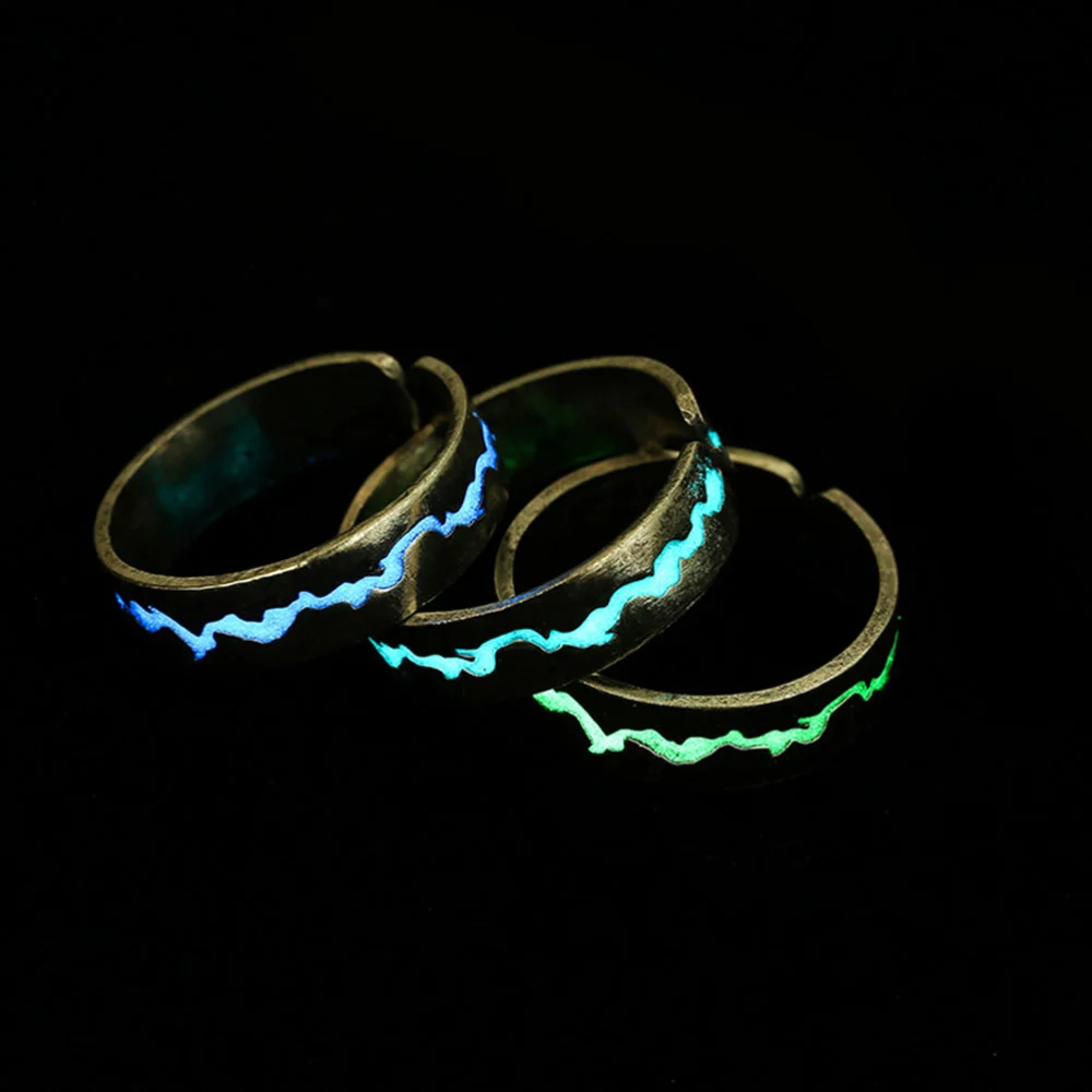 Noctilucent Finger Ring Crack Stylish Creative Ring Fashion Antique Silver Finger Ornaments Opening Adjustable Ring (Blue-green)