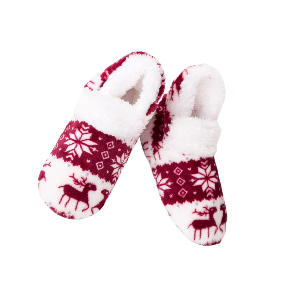 1 Pair Christmas Deer Pattern Boots Stylish Bottom Floor Shoes Cold Protection Warmer Shoes for Home Adults (Wine Red)