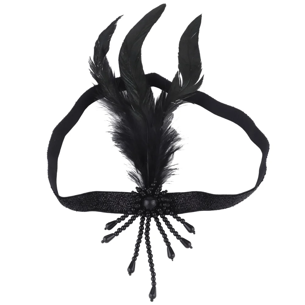 Delicate Feather Headband Fashion Decorative Hairband Party Headdress (Black)