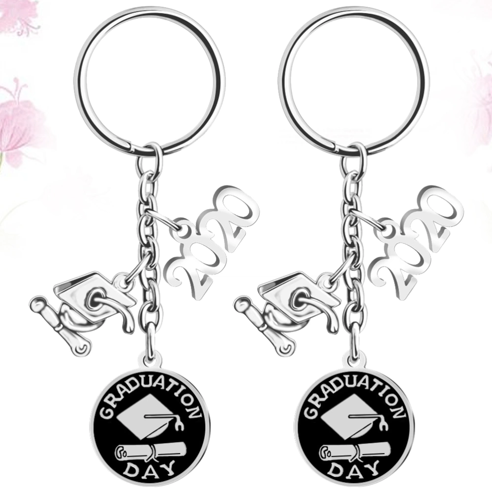 2pcs Graduation Hat Design Keychain Decor Stainless Steel Graduation Hanging Keyring School Theme Key Holder Gift for Student Friend