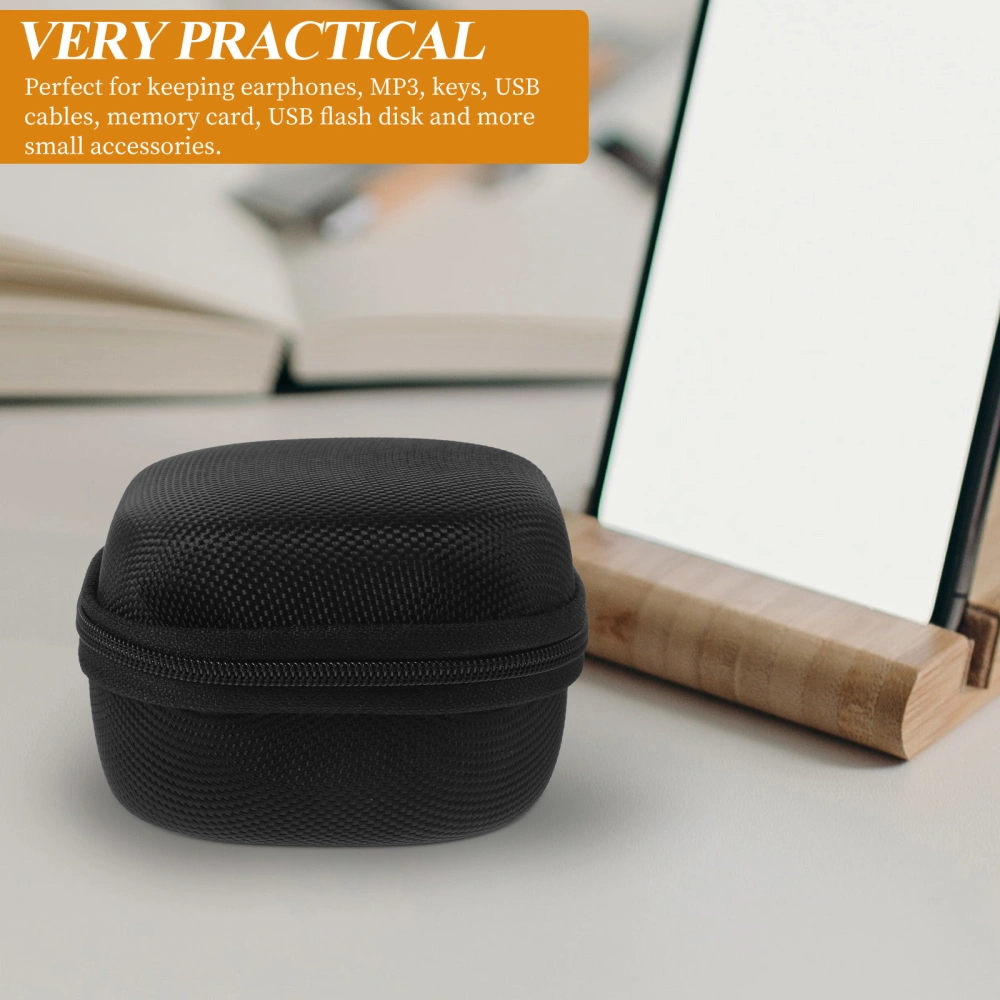 Portable Square In-Ear Headphones Carrying Case Storage Box Headphone Case  Headphones Storage Bag (Black)