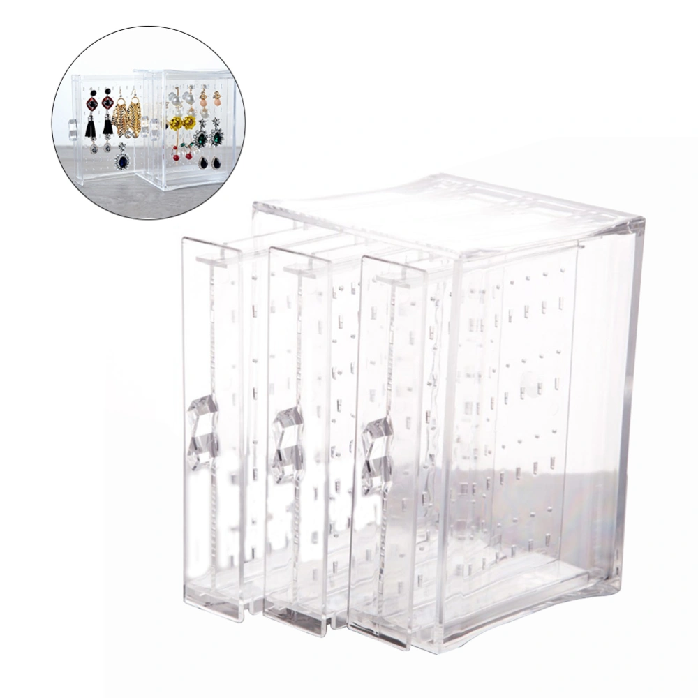 Acrylic Jewelry Storage Box Earring Display Stand Organizer Holder with 3 Vertical Drawers