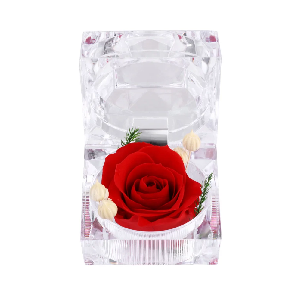 Preserved Flower Ring Box Rose Decorative Ring Box Finger Ring Storage Box Pretty Finger Ring Gift Box (Red)