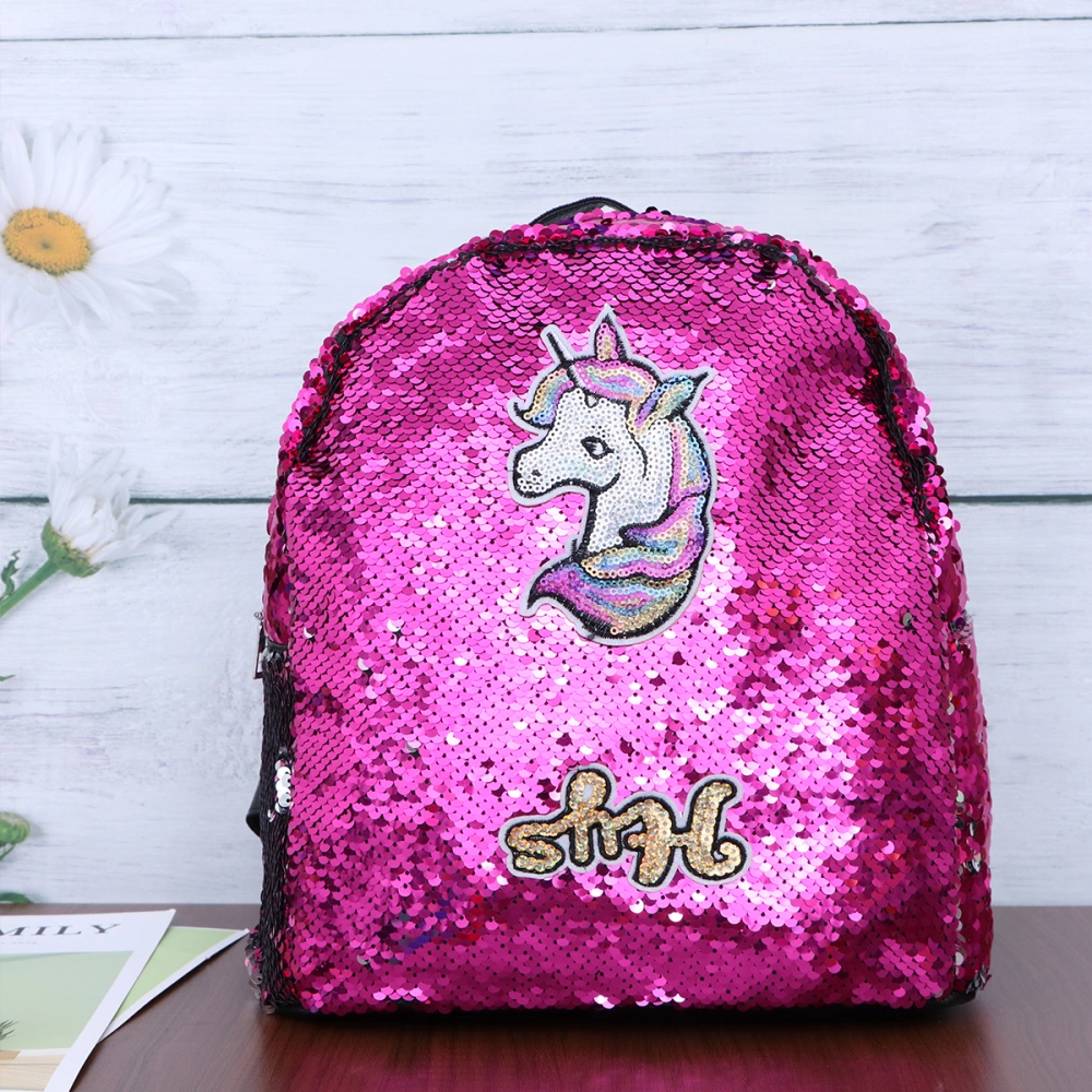 Teenage Heart Unicorn Backpack Sequins Casual Students Bookbag Exquisite Travel Bag Anti-theft Backpack (Rosy)