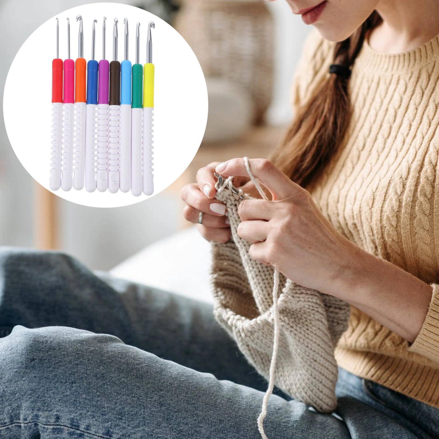 9pcs Practical Knitting Tools Crochet Hook Sweater DIY Knitting Accessories