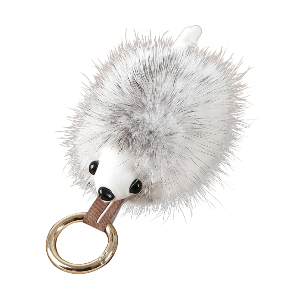 Bushy Plush Hedgehog Keychain Decorative Key Ring Keychain Keyfob Decoration Ornaments Pendant Charm For Handbag Purse Backpack Trinket Souvenir Gift (White)