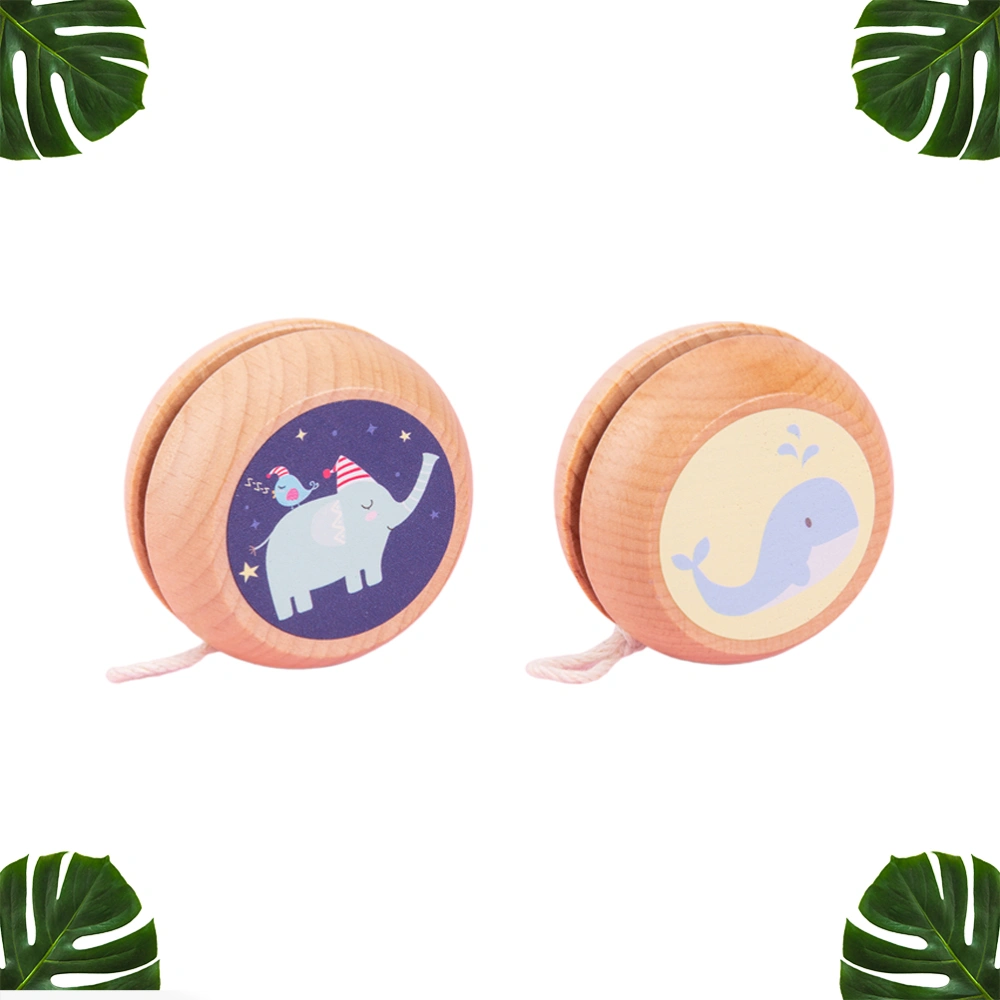 2Pcs Wooden Yo-yo Toys Lovely Cartoon  Whale Elephants Pattern Yoyo Toy Ball Toy for Kids Children