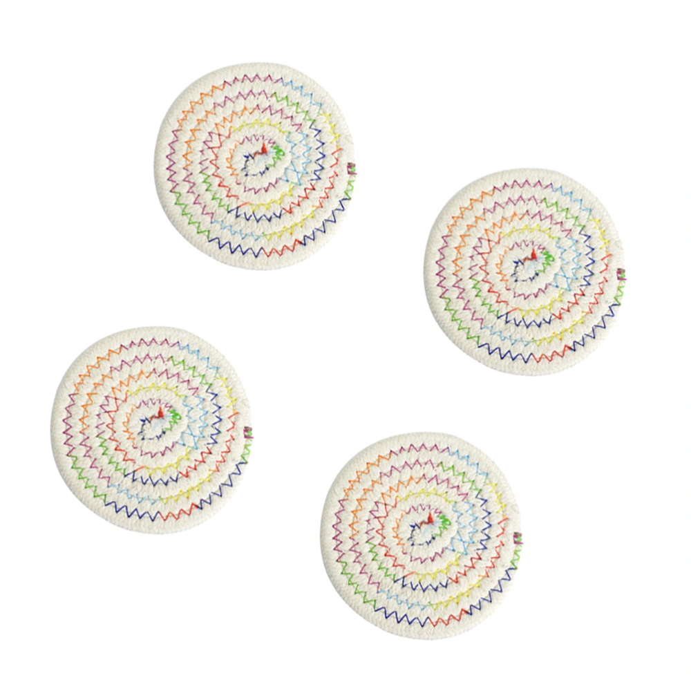 4pcs Cotton Thread Weave Coasters Non-slip Placemat Handmade Cup Mat Round Heat Insulation Pads