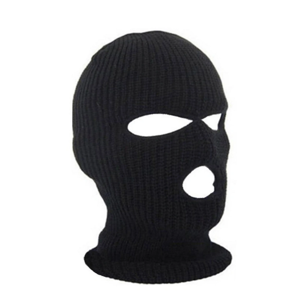 2 Pcs Universal Winter Hollow Face Mask Knitted Windproof Head Cover Warm Headgear for Outdoor Skiing Riding(Black)