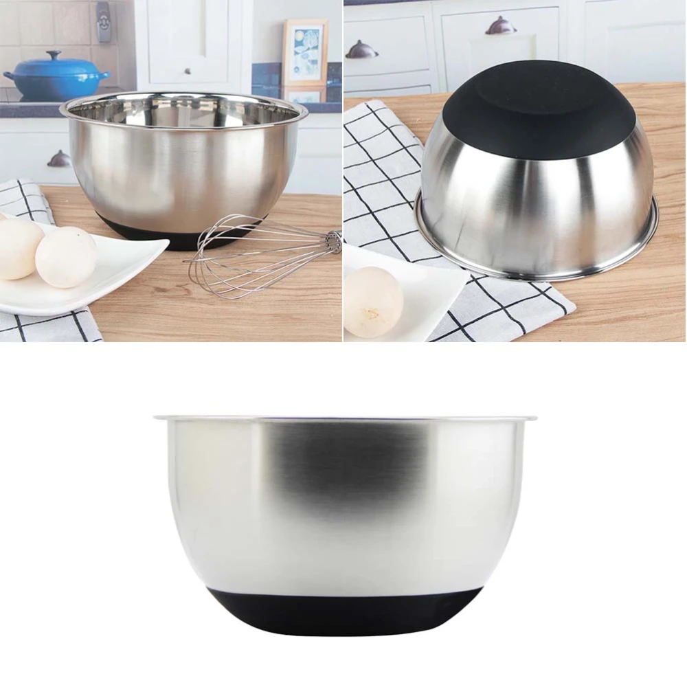 Stainless Steel Mixing Bowl with Scale Deepened Fruit Salad Bowl Non-slip Silicone Bottom Egg Beating Container for Restaurant Home (Inner Diameter 20cm)