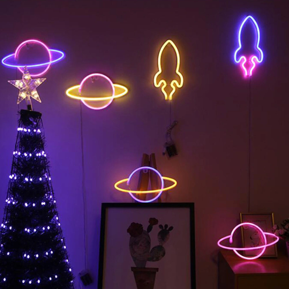 Nordic Style Night Light Desktop LED Planet Shaped Neon Light Without Battery