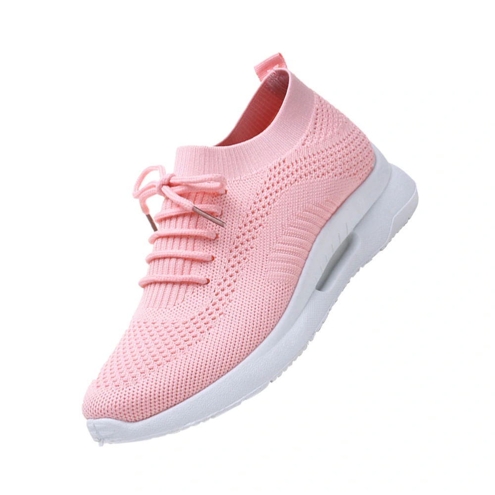 Pink Fashion Weaving Sports Shoes Breathable Casual Shoes Outdoor Activities Socks Sneakers for Women Ladies - Size 39