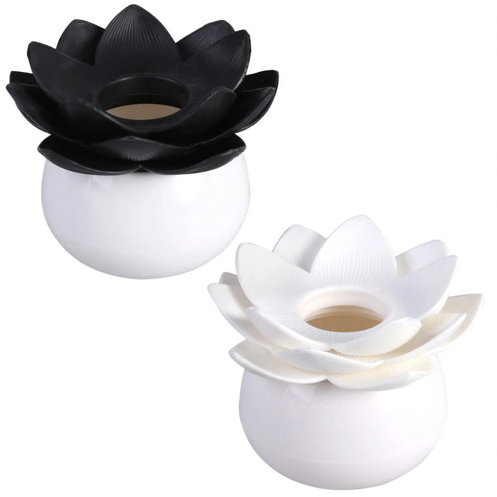 2Pcs Plastic Desktop Organizer Lotus Shaped Toothpick Box Dispenser Cotton Swab Holder (Black/White)