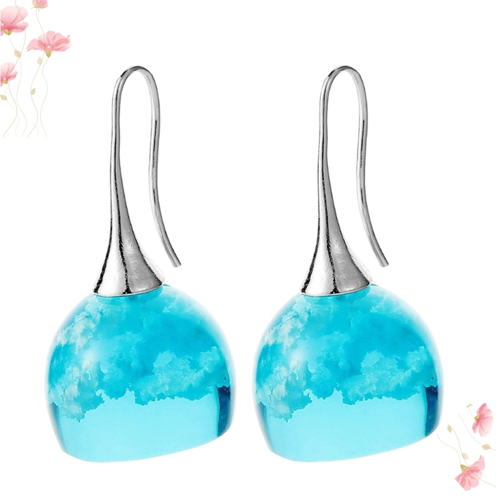 1 Pair Blue Sky and White Cloud Earrings Clear Resin Ear Hook Decorative Ear Jewelry for Women