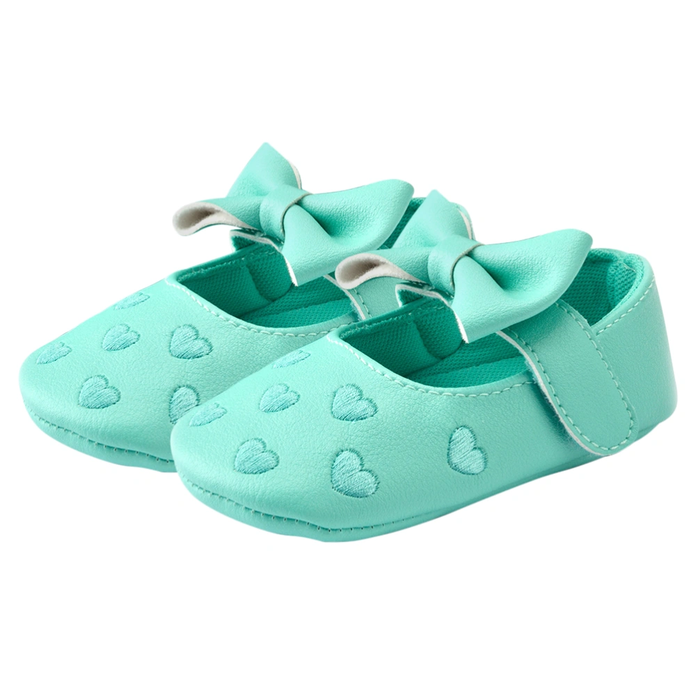 1 Pair Babies Toddler Shoes Heart Pattern Embroidered Bow Baby Shoes Bowknot Prewalker (Mint Green 11cm Length 4US 3UK 19.5EU 4.323 Inch)