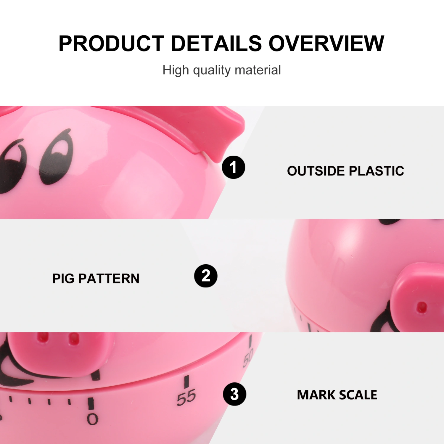 1Pc Pig Shaped Mechanical Timer Household Timer Kitchen Time Reminder (Pink)