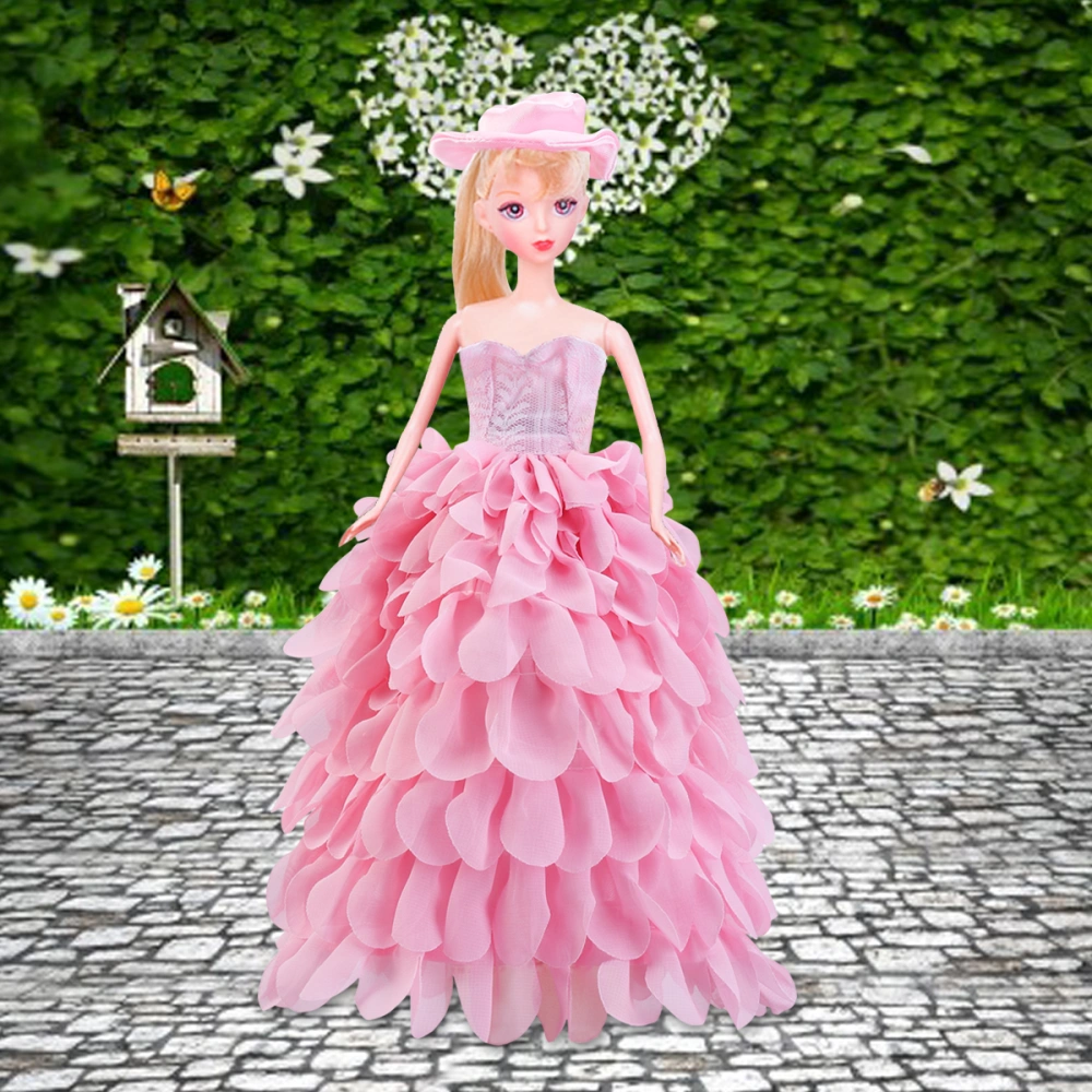 Bridal Wedding Lace Floral Dress with Hat and Flower for Dolls (Pink)