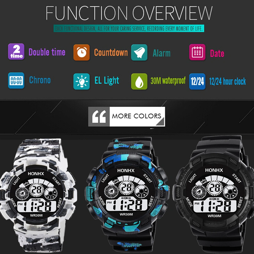 Watches Student Children Watch Electronic Digital Display Sports Male Clock Waterproof Alarm Wristwatch (Light Grey)