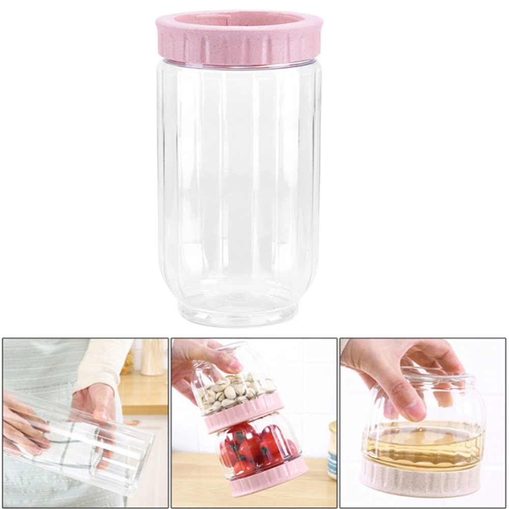 Plastic Sealed Can with Lid Grain Container Storage Pot Kitchen Box for Dry Food Oatmeal Rice (Size M Pink)