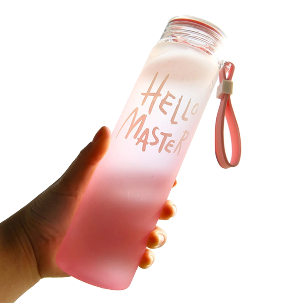 Frosted Glass Drinking Bottle Color Gradient Glass Water Bottle to Drink (Pink)