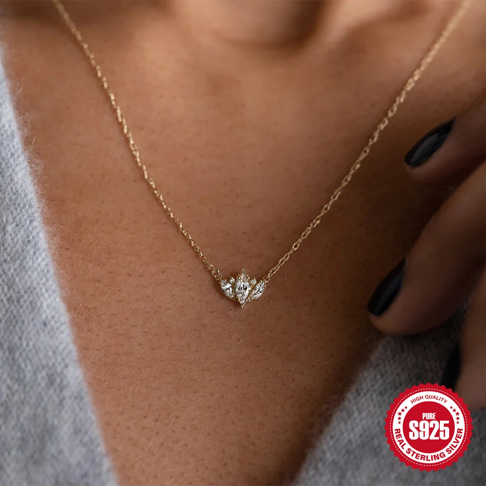 S925 Sterling Silver Single Row Diamond Necklace For Women